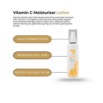 Vitamin C Moisturizer lotion, brightening, hydrating, reduces pigmentation, boosts natural glow, skincare solution.